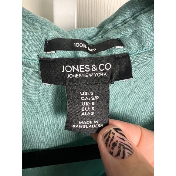 Jones New York Tunic Popover Blouse Apron Pockets Linen Roll Slv Small Blue - Picture 2 of 6